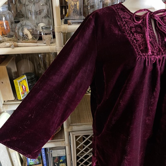 Vintage 90s Dark Red Velvet Skirt Set Dark Bohemian Butterfly Embroidered 18 20 - Picture 2 of 16